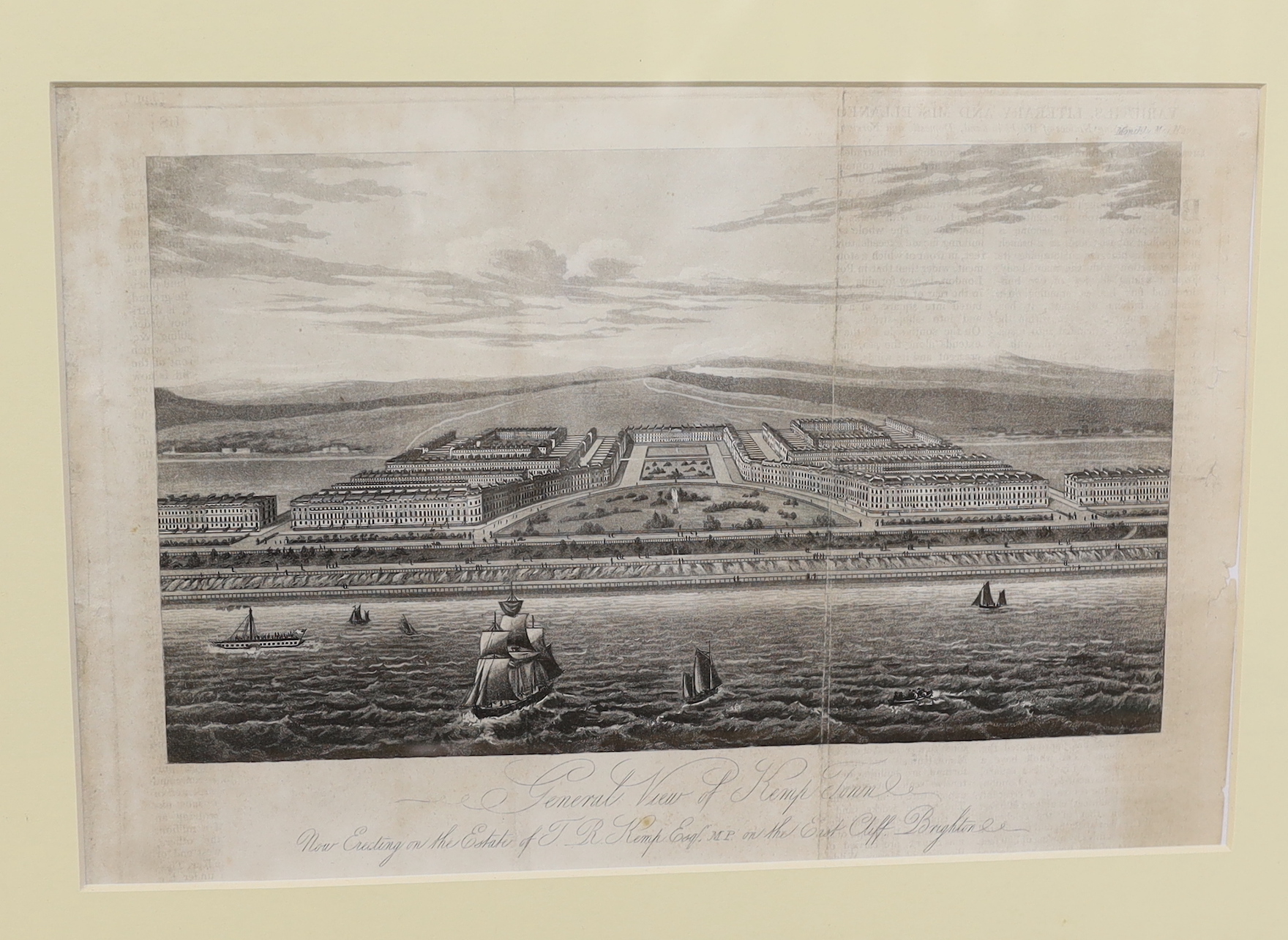 Six 19th century engravings and prints of Brighton view, some hand coloured, including Lamberts a correct a view of Brighthelmston in 1765, publ. 1817 by James Edwards, one after John Bruce, Kemptown, Brighton and Lewes